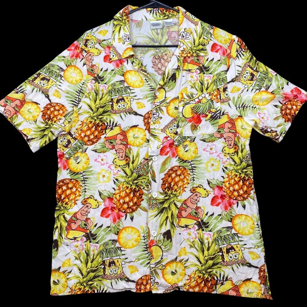 SpongeBob SquarePants Mens Hawaiian Shirt Size M Pineapple & Tropical Print